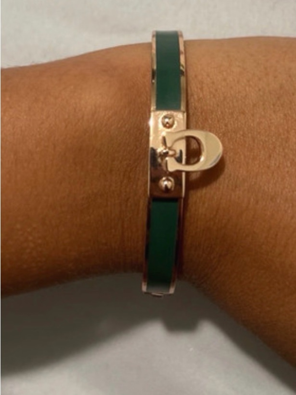 Coach Green Enamel Gold-Tone Signature Hinge Bracelet
